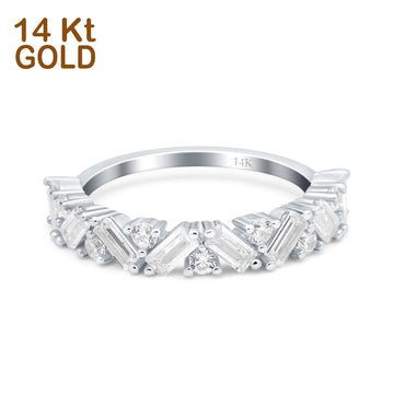 14K White Gold Art Deco Baguette Half Eternity Wedding Band Ring Simulated Cubic Zirconia